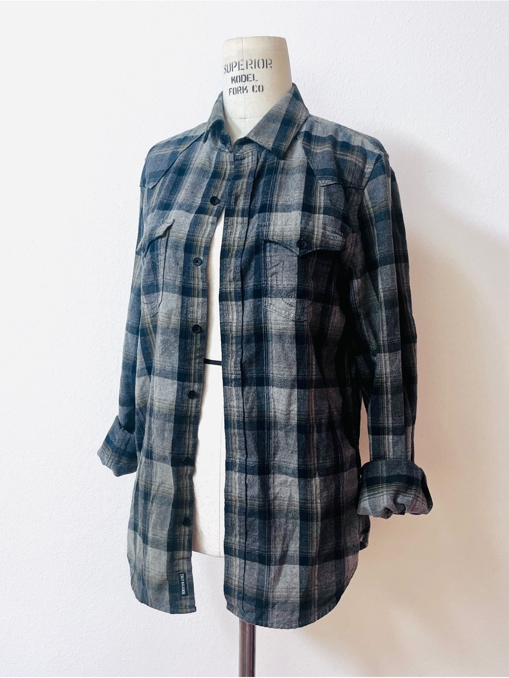 True Religion Black & Gray Plaid Button-Down Shirt